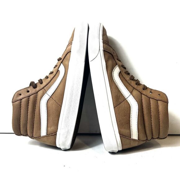 Vans Classic Sk8-Hi Tan Leather Womens Sz 9.5 Skate Shoes Mens 8 Lace Up Sneaker - Picture 5 of 10